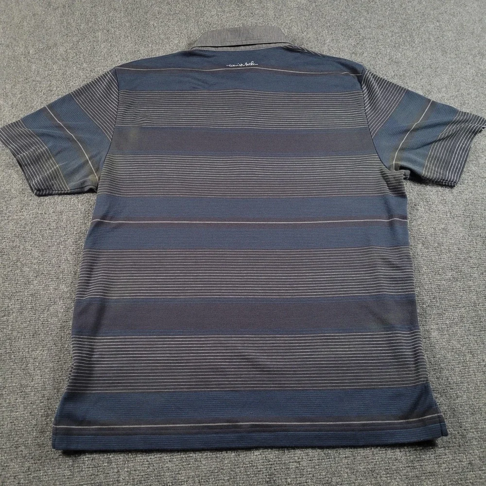 Travis Mathew Polo Shirt Mens Large‎ Blue Gray Striped Golf Pima Cotton Pocket